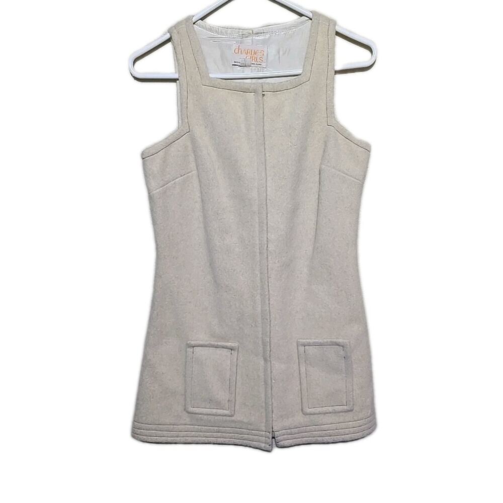 Vtg 1970s Charlie's Girls Cream Academia Sleeveless Mini Dress Womans Sizeโ 5